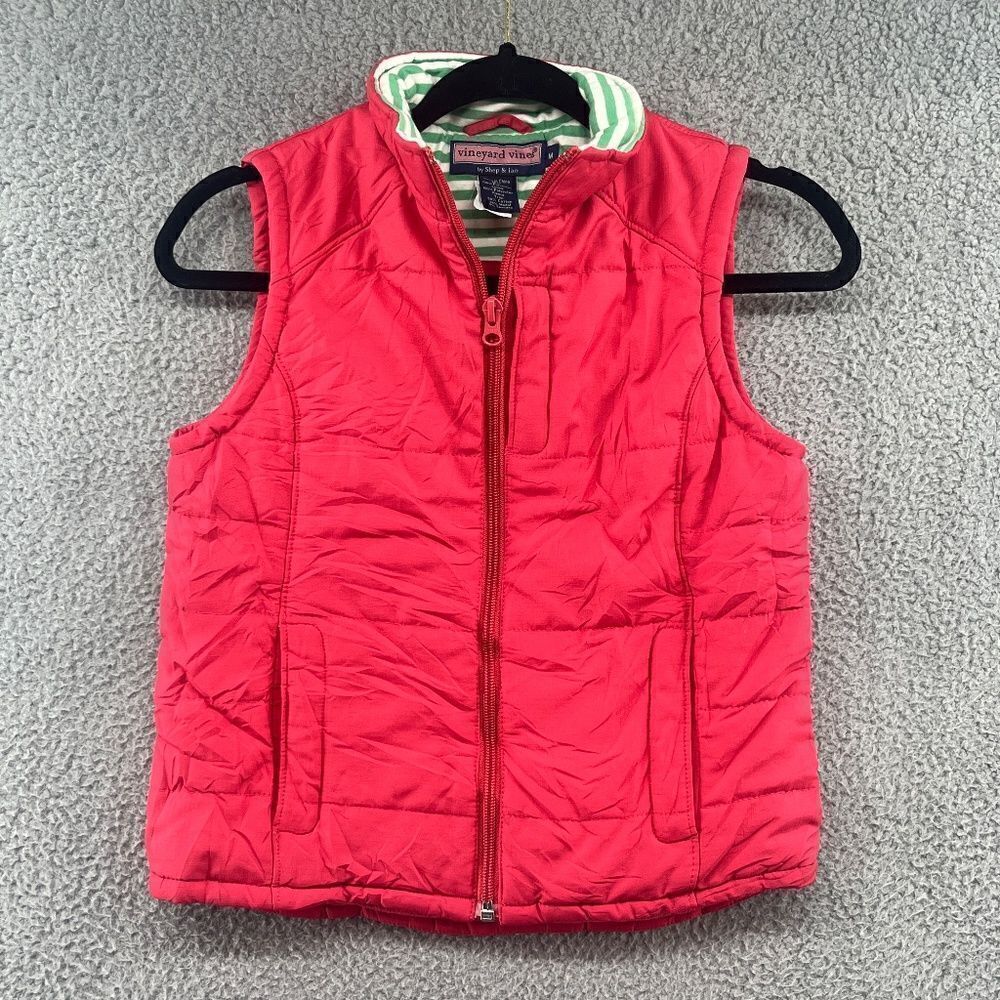 Vineyard Vines Vest kids Sz Medium Fleece Lined Red Pockets
